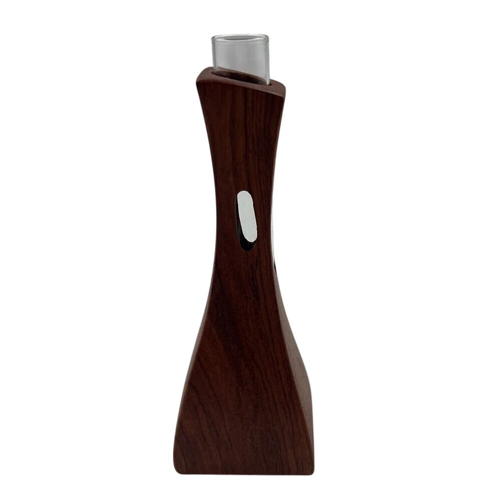 Vintage MCM Wood‎ Test Tube Vial Bud Vase Propagation Macacauba Walnut Mini